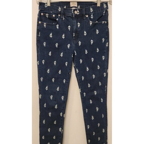 J Crew High-Rise Toothpick Jeans Womens Blue Floral Print 29W X 27L EUC - Picture 2 of 16